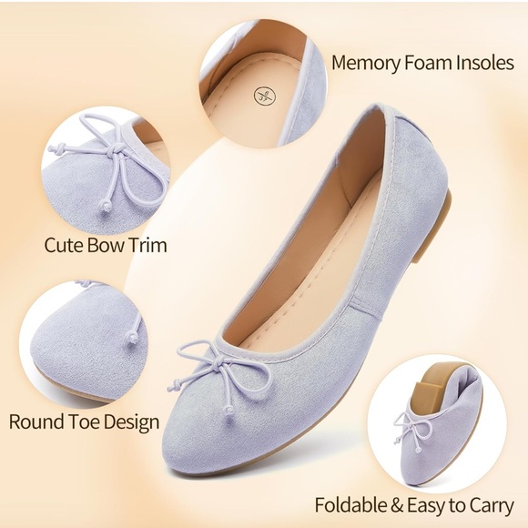 ✨💜Lilac Memory Foam Witwatia Bow Flat Ballet Dress Shoes💜✨Light Purple - Picture 2 of 6